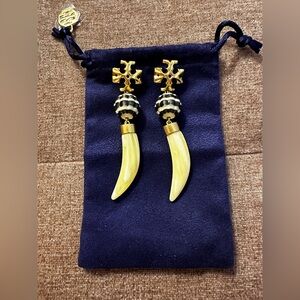 Tory Burch Roxanne Gold Logo Horn Drop Earrings